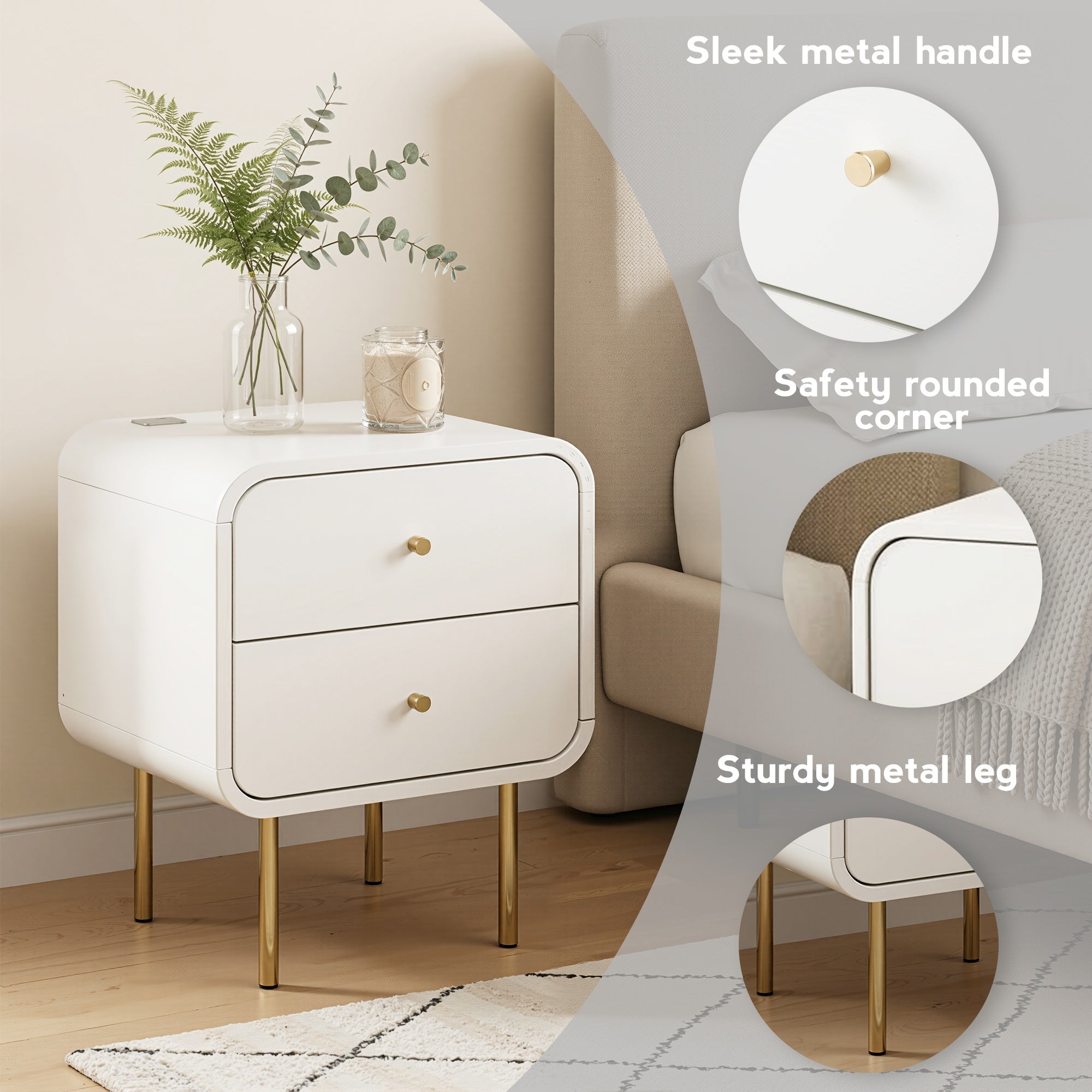 Bedside Table 2 Drawers Side End Table Nightstand White - Furniture > Bedroom > Bedside Tables - Rivercity House & Home Co. (ABN 18 642 972 209) - Affordable Modern Furniture Australia