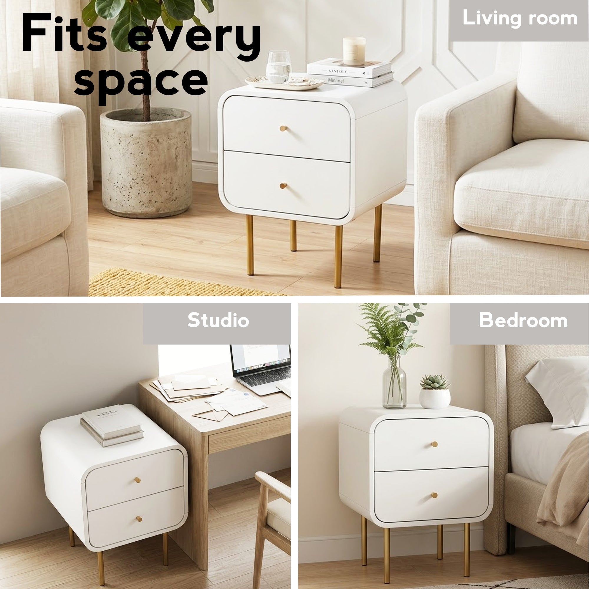 Bedside Table 2 Drawers Side End Table Nightstand White - Furniture > Bedroom > Bedside Tables - Rivercity House & Home Co. (ABN 18 642 972 209) - Affordable Modern Furniture Australia