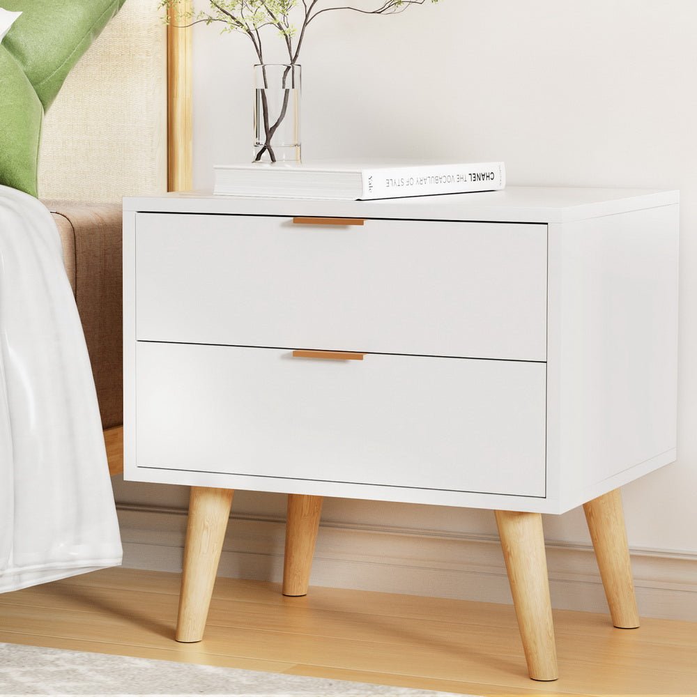 Bedside Table 2 Drawers - White - Furniture > Bedroom - Rivercity House & Home Co. (ABN 18 642 972 209) - Affordable Modern Furniture Australia