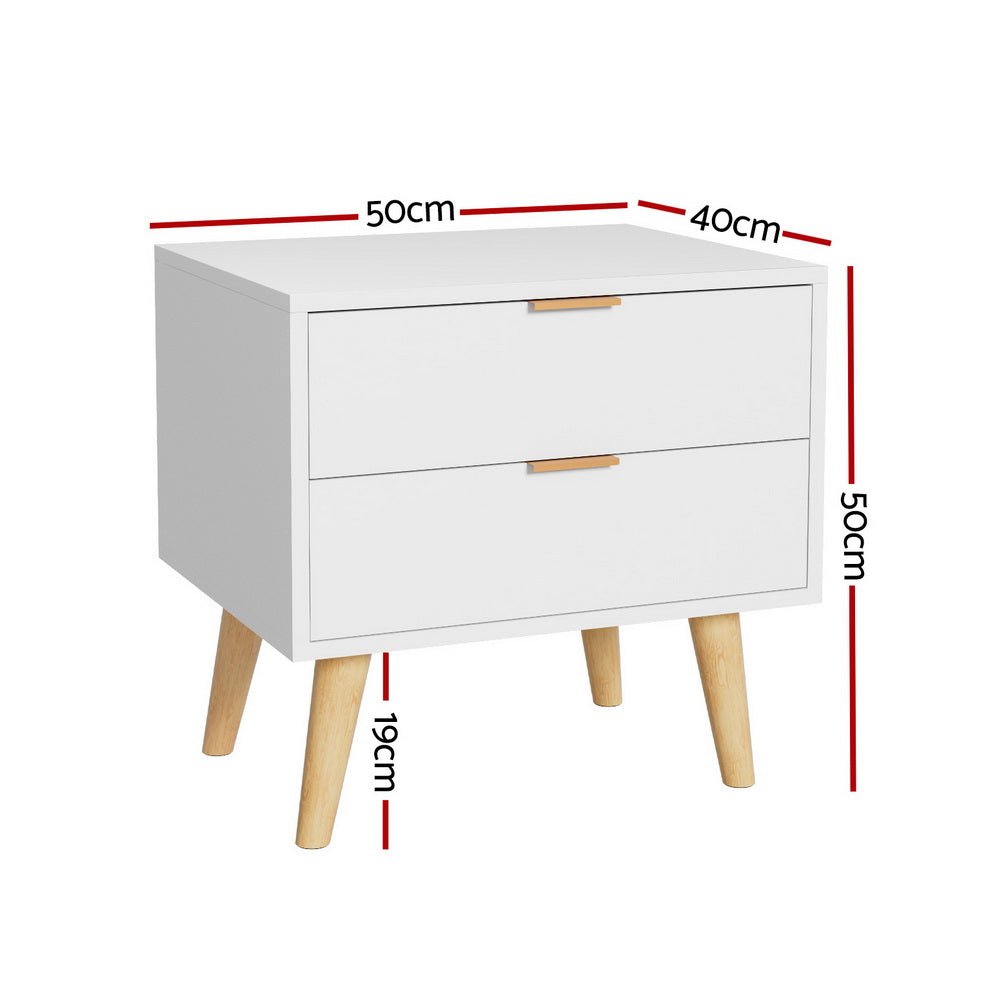 Bedside Table 2 Drawers - White - Furniture > Bedroom - Rivercity House & Home Co. (ABN 18 642 972 209) - Affordable Modern Furniture Australia