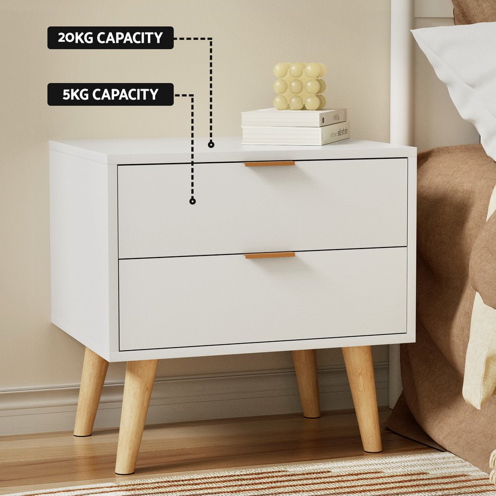 Bedside Table 2 Drawers - White - Furniture > Bedroom - Rivercity House & Home Co. (ABN 18 642 972 209) - Affordable Modern Furniture Australia