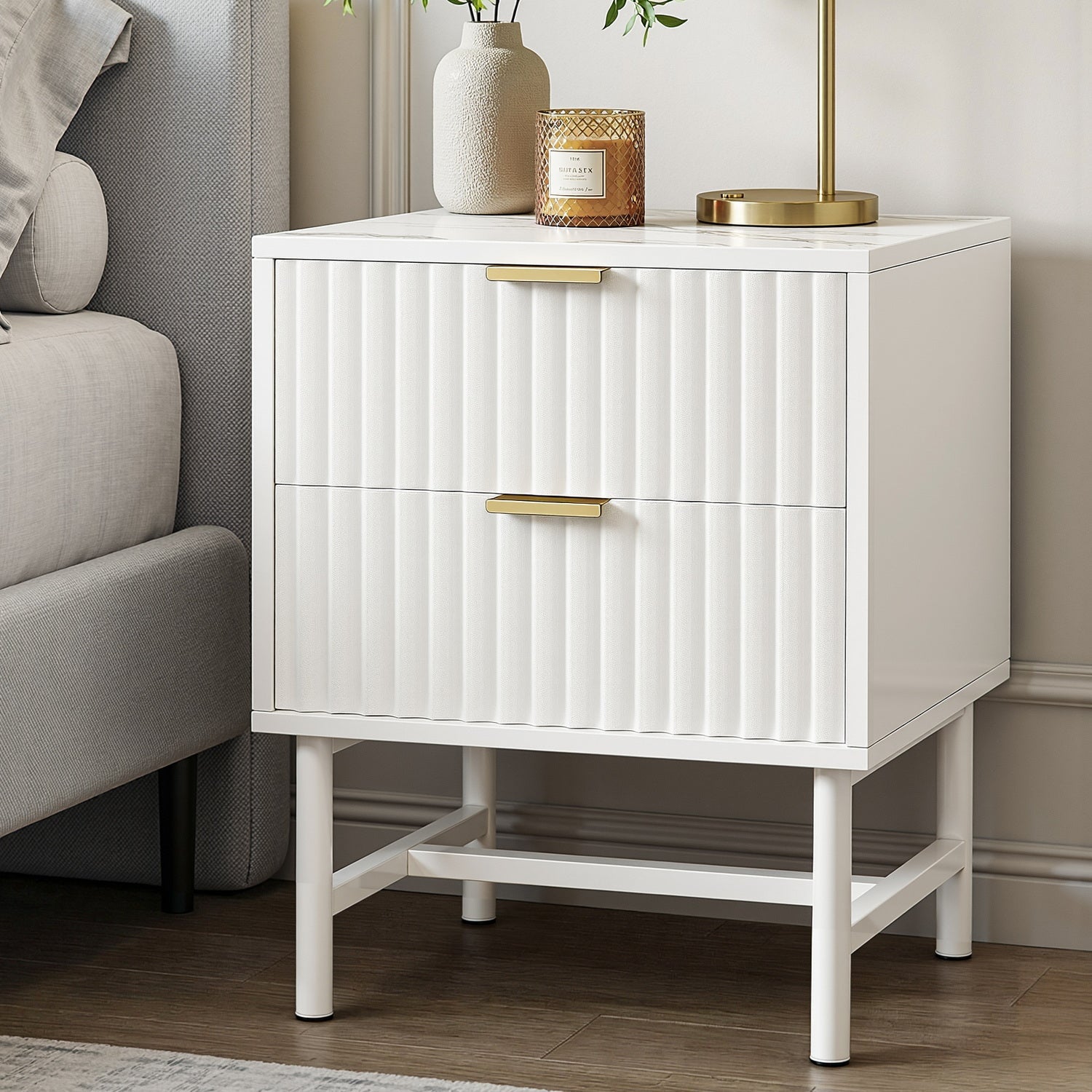 Bedside Table 2 Drawers - White - Furniture > Bedroom > Bedside Tables - Rivercity House & Home Co. (ABN 18 642 972 209) - Affordable Modern Furniture Australia