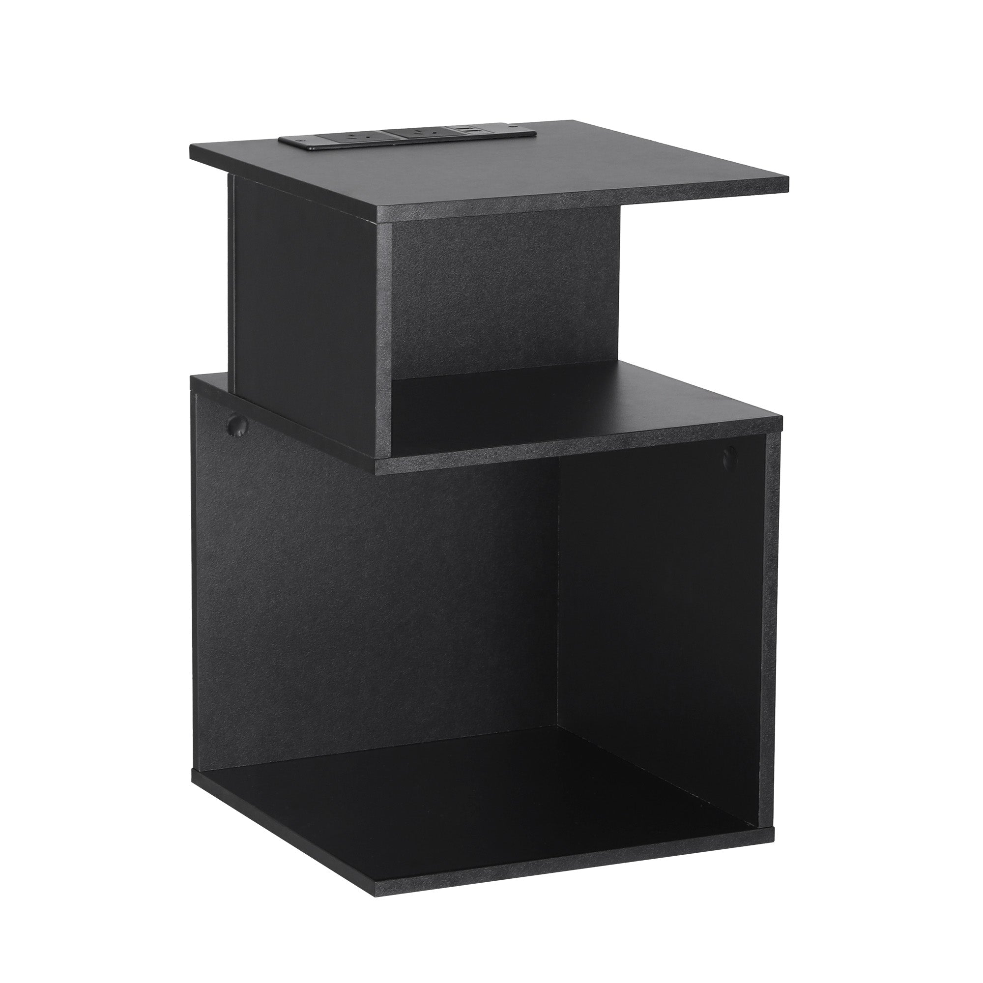 Bedside Table 2 Shelves S - Shaped Charging Station Black - Furniture > Bedroom > Bedside Tables - Rivercity House & Home Co. (ABN 18 642 972 209) - Affordable Modern Furniture Australia