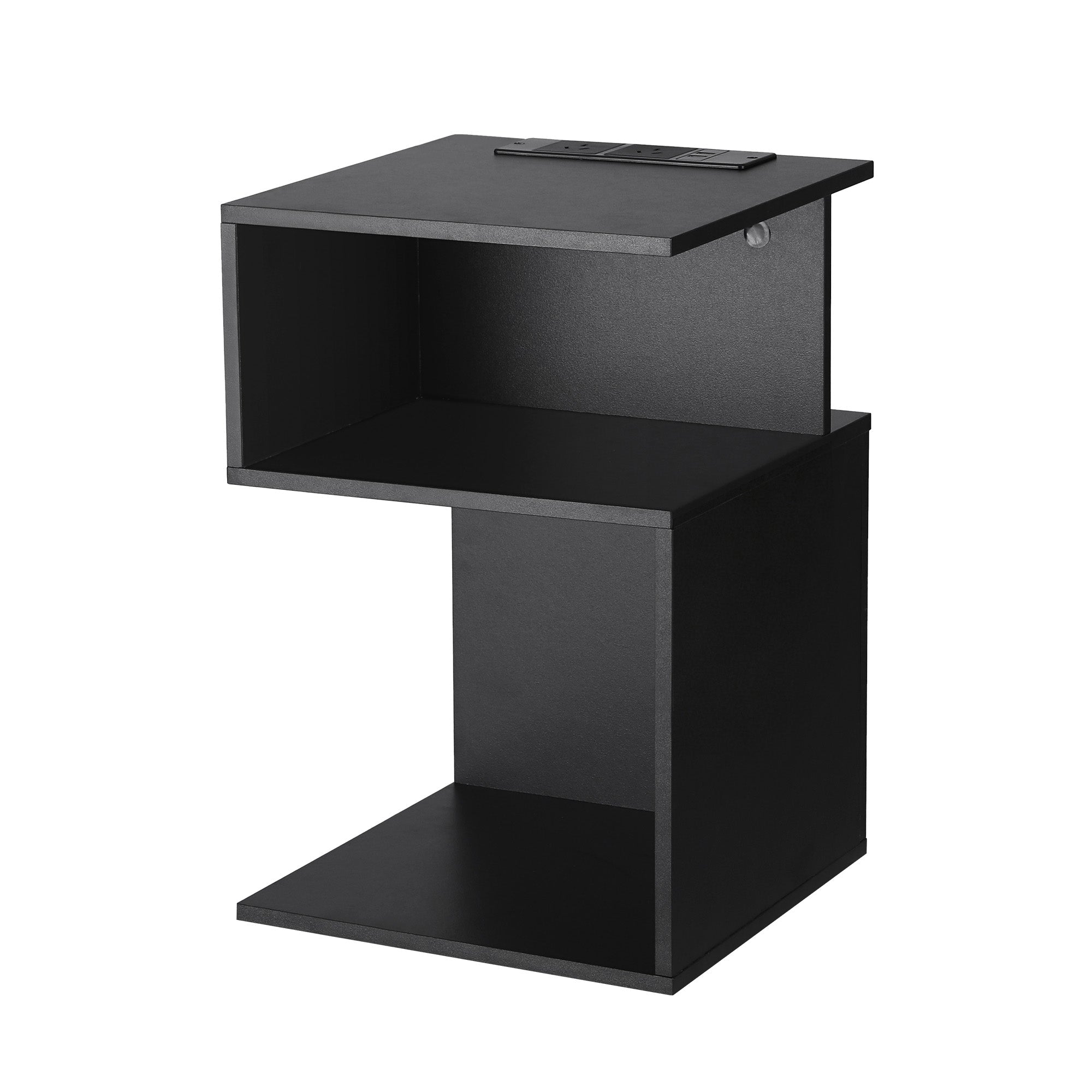 Bedside Table 2 Shelves S - Shaped Charging Station Black - Furniture > Bedroom > Bedside Tables - Rivercity House & Home Co. (ABN 18 642 972 209) - Affordable Modern Furniture Australia
