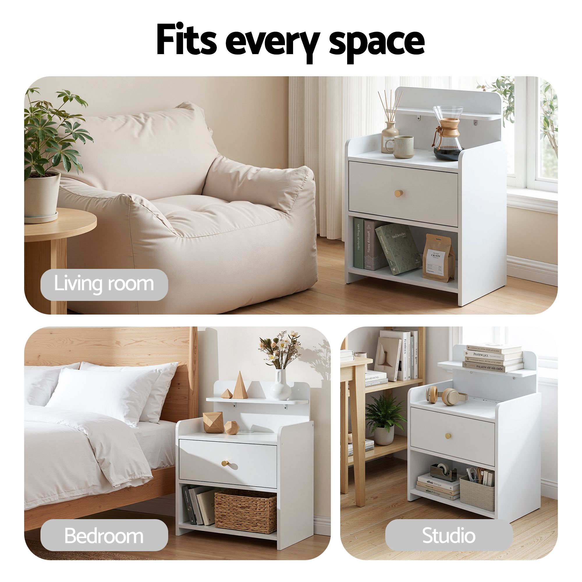 Bedside Table Drawer Charging Station White - Furniture > Bedroom > Bedside Tables - Rivercity House & Home Co. (ABN 18 642 972 209) - Affordable Modern Furniture Australia