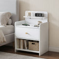Bedside Table with Drawer and Charging Station - White