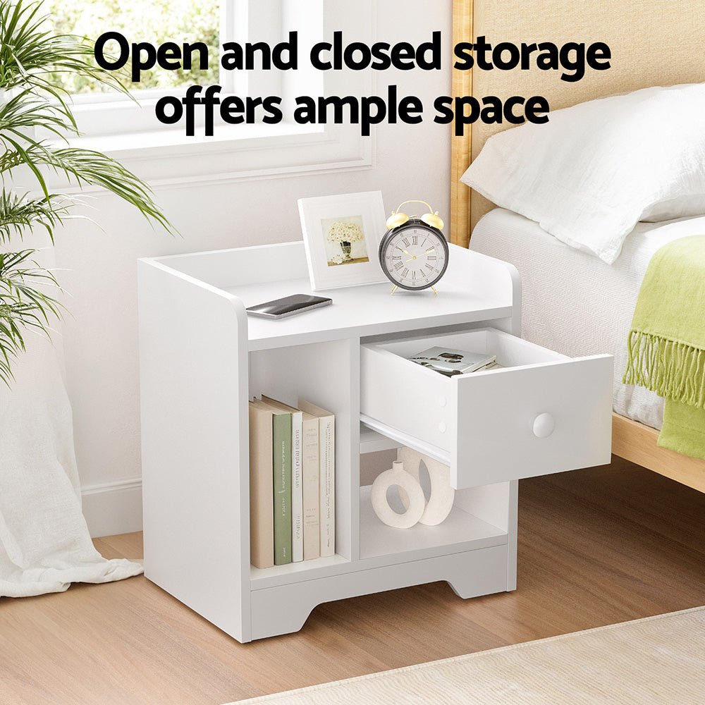 Bedside Table Drawer Nightstand Side End Table Storage Open Shelf White - Furniture > Bedroom > Dressers - Rivercity House & Home Co. (ABN 18 642 972 209) - Affordable Modern Furniture Australia