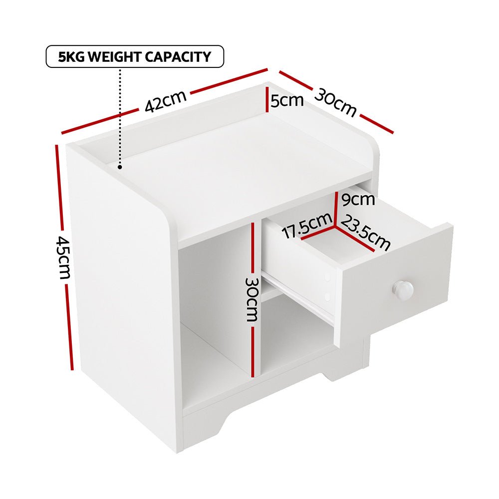 Bedside Table Drawer Nightstand Side End Table Storage Open Shelf White - Furniture > Bedroom > Dressers - Rivercity House & Home Co. (ABN 18 642 972 209) - Affordable Modern Furniture Australia