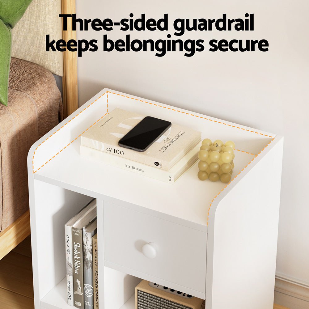 Bedside Table Drawer Nightstand Side End Table Storage Open Shelf White - Furniture > Bedroom > Dressers - Rivercity House & Home Co. (ABN 18 642 972 209) - Affordable Modern Furniture Australia
