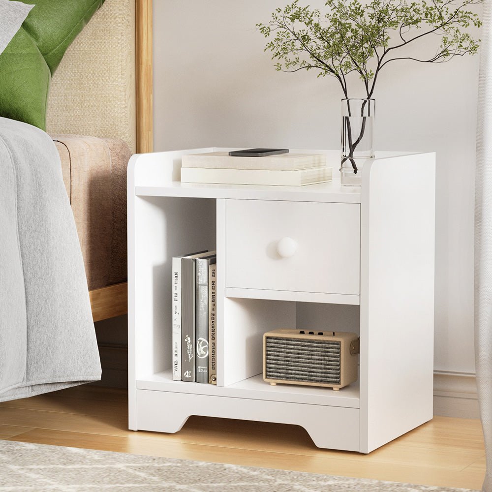 Bedside Table Drawer Nightstand Side End Table Storage Open Shelf White - Furniture > Bedroom > Dressers - Rivercity House & Home Co. (ABN 18 642 972 209) - Affordable Modern Furniture Australia