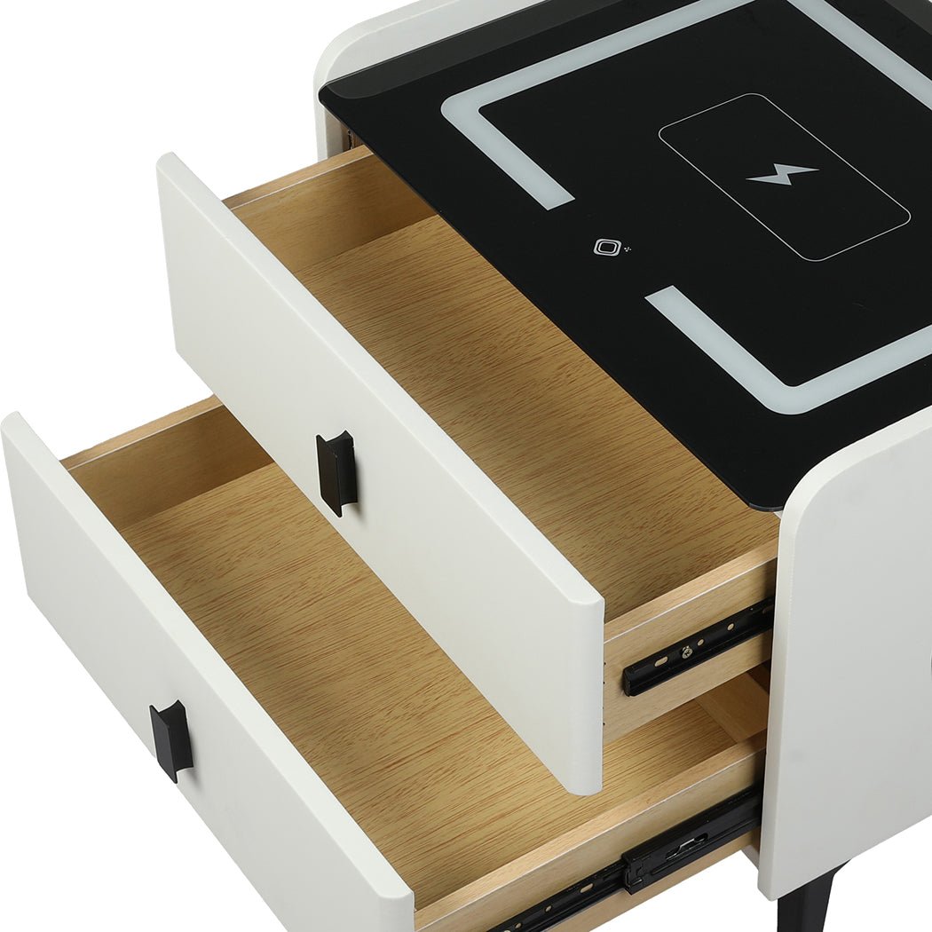Bedside Table LED Lights Drawers Storage - Rivercity House & Home Co. (ABN 18 642 972 209) - Affordable Modern Furniture Australia