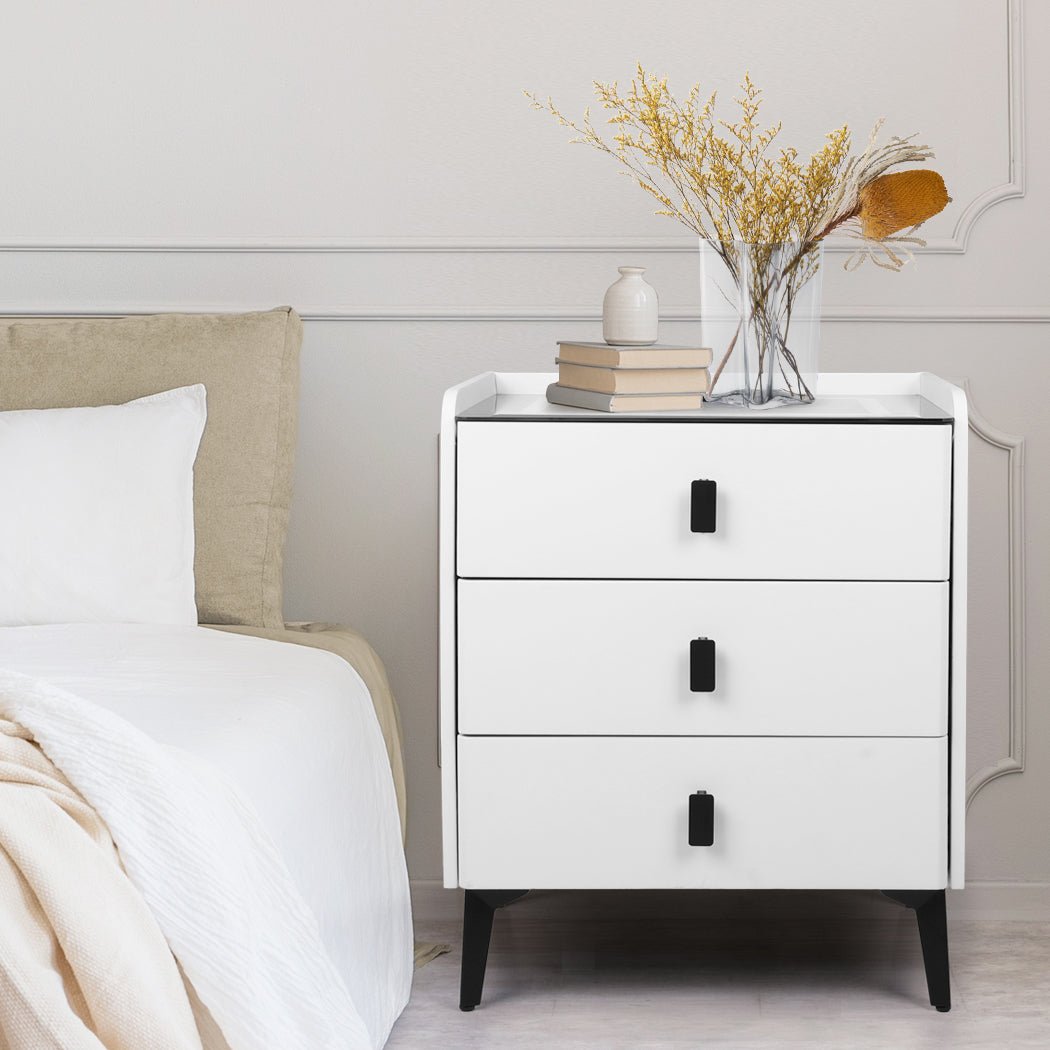 Bedside Table LED Lights Drawers Storage - Rivercity House & Home Co. (ABN 18 642 972 209) - Affordable Modern Furniture Australia