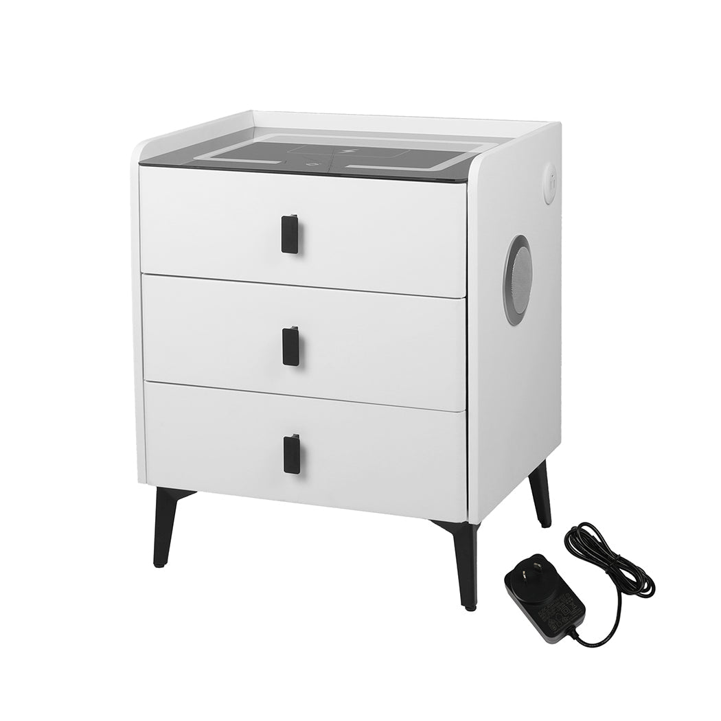Bedside Table LED Lights Drawers Storage - Rivercity House & Home Co. (ABN 18 642 972 209) - Affordable Modern Furniture Australia