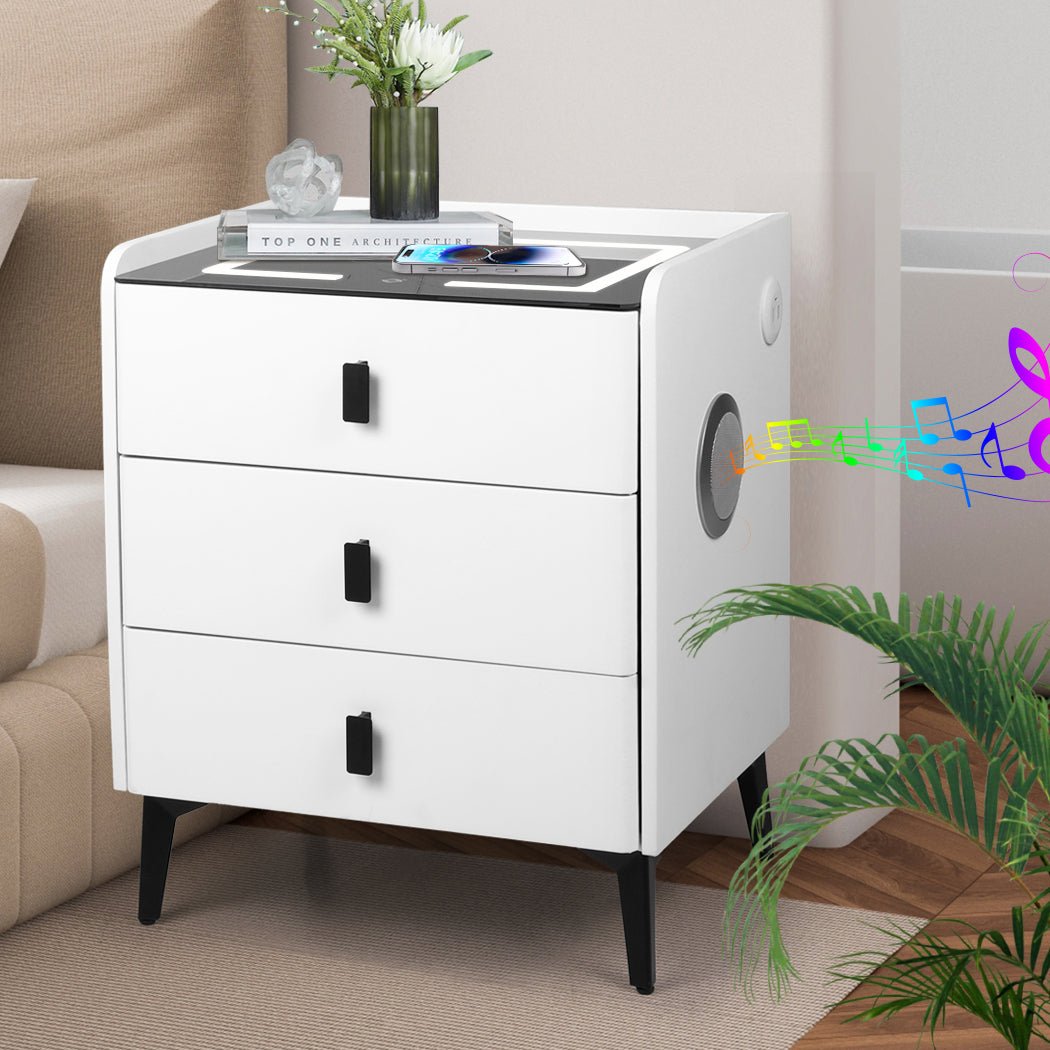 Bedside Table LED Lights Drawers Storage - Rivercity House & Home Co. (ABN 18 642 972 209) - Affordable Modern Furniture Australia