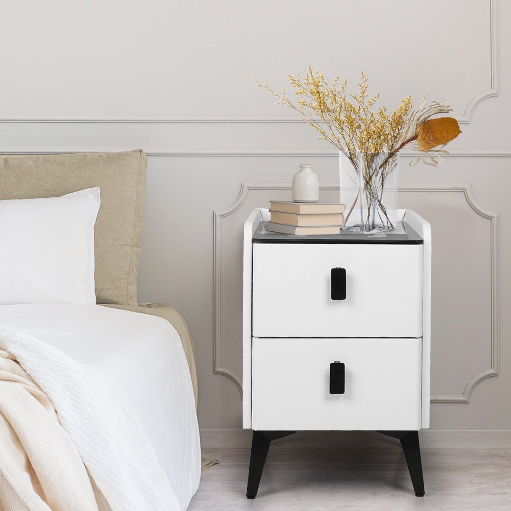 Bedside Table LED Lights Drawers Storage - Rivercity House & Home Co. (ABN 18 642 972 209) - Affordable Modern Furniture Australia