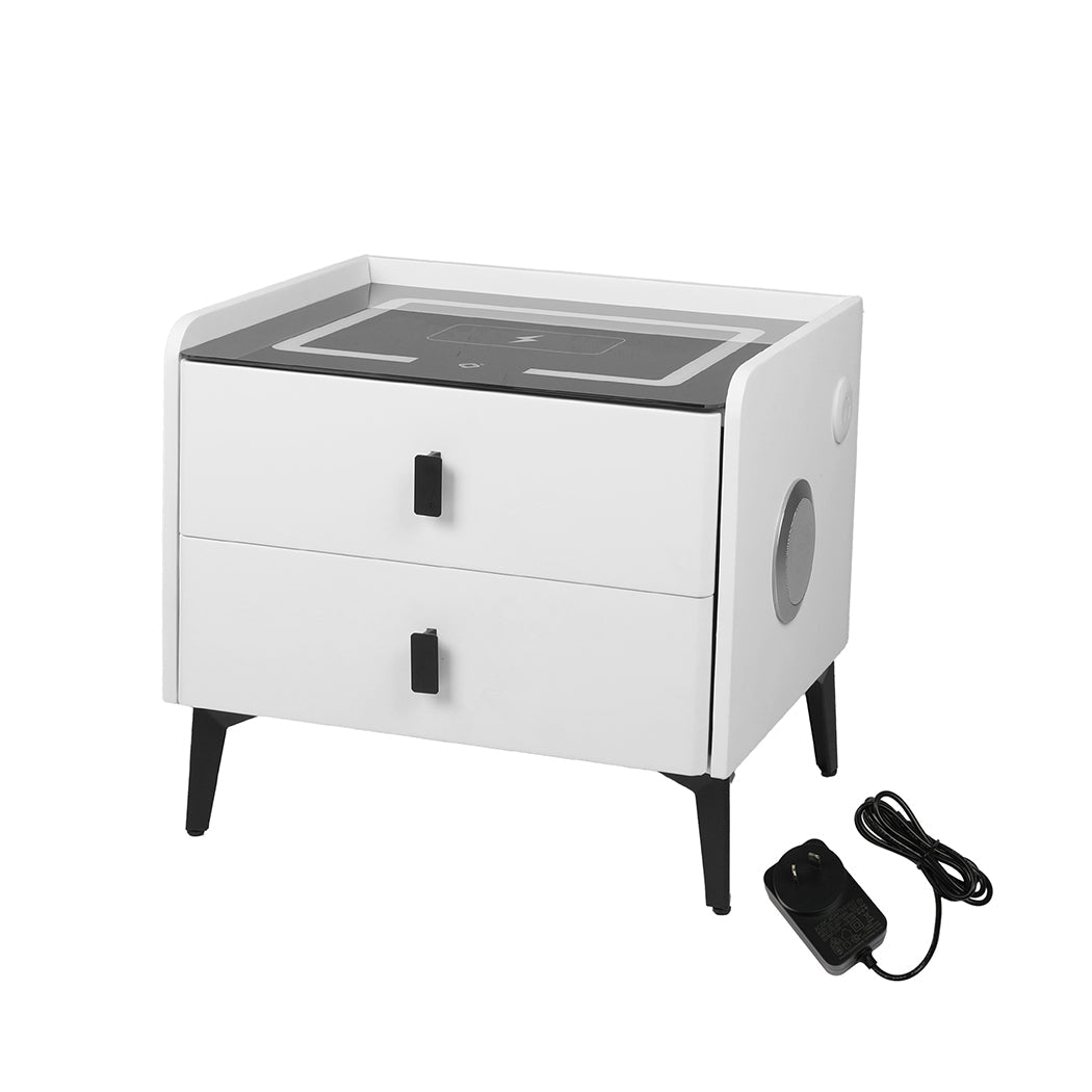 Bedside Table LED Lights Drawers Storage - Rivercity House & Home Co. (ABN 18 642 972 209) - Affordable Modern Furniture Australia