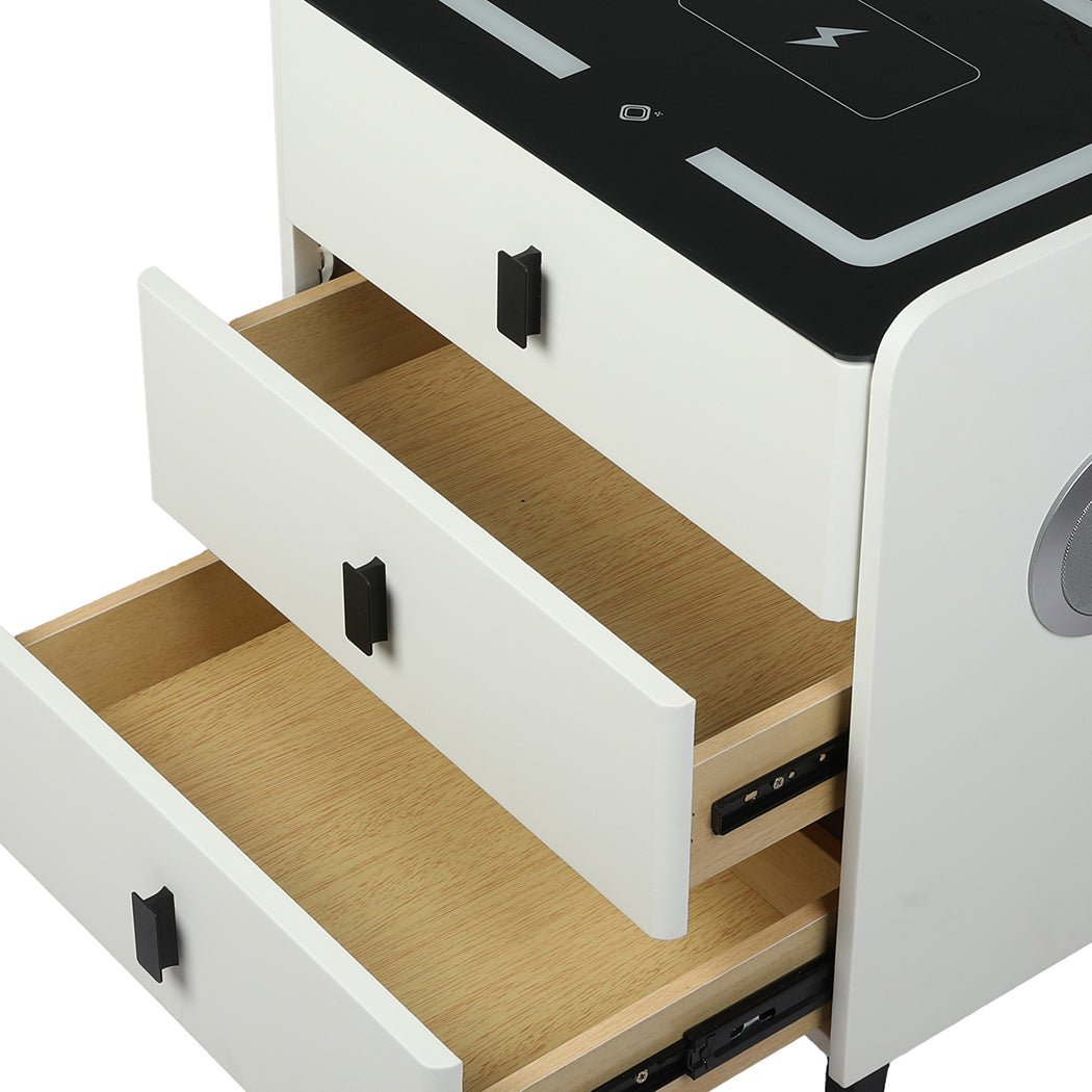 Bedside Table LED Lights Drawers Storage - Rivercity House & Home Co. (ABN 18 642 972 209) - Affordable Modern Furniture Australia