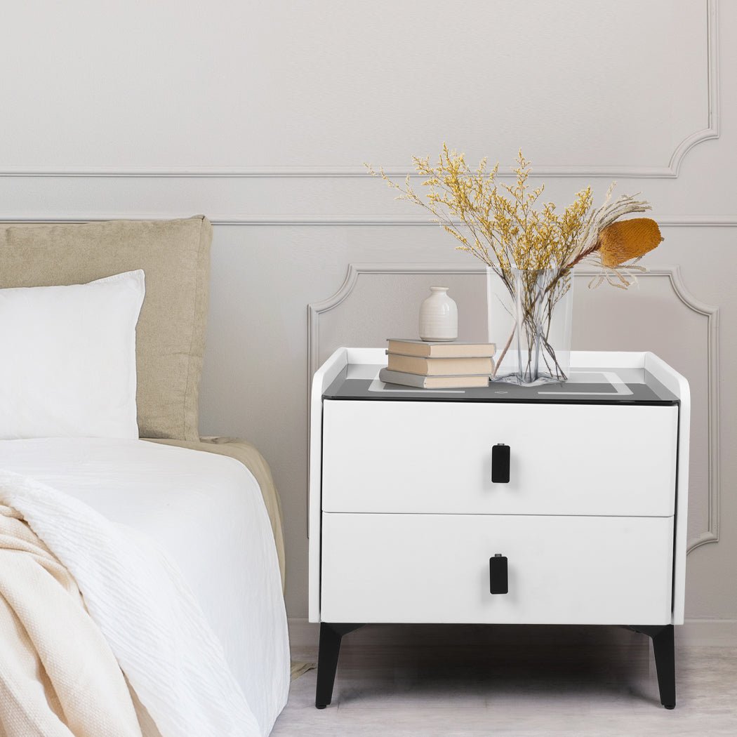 Bedside Table LED Lights Drawers Storage - Rivercity House & Home Co. (ABN 18 642 972 209) - Affordable Modern Furniture Australia