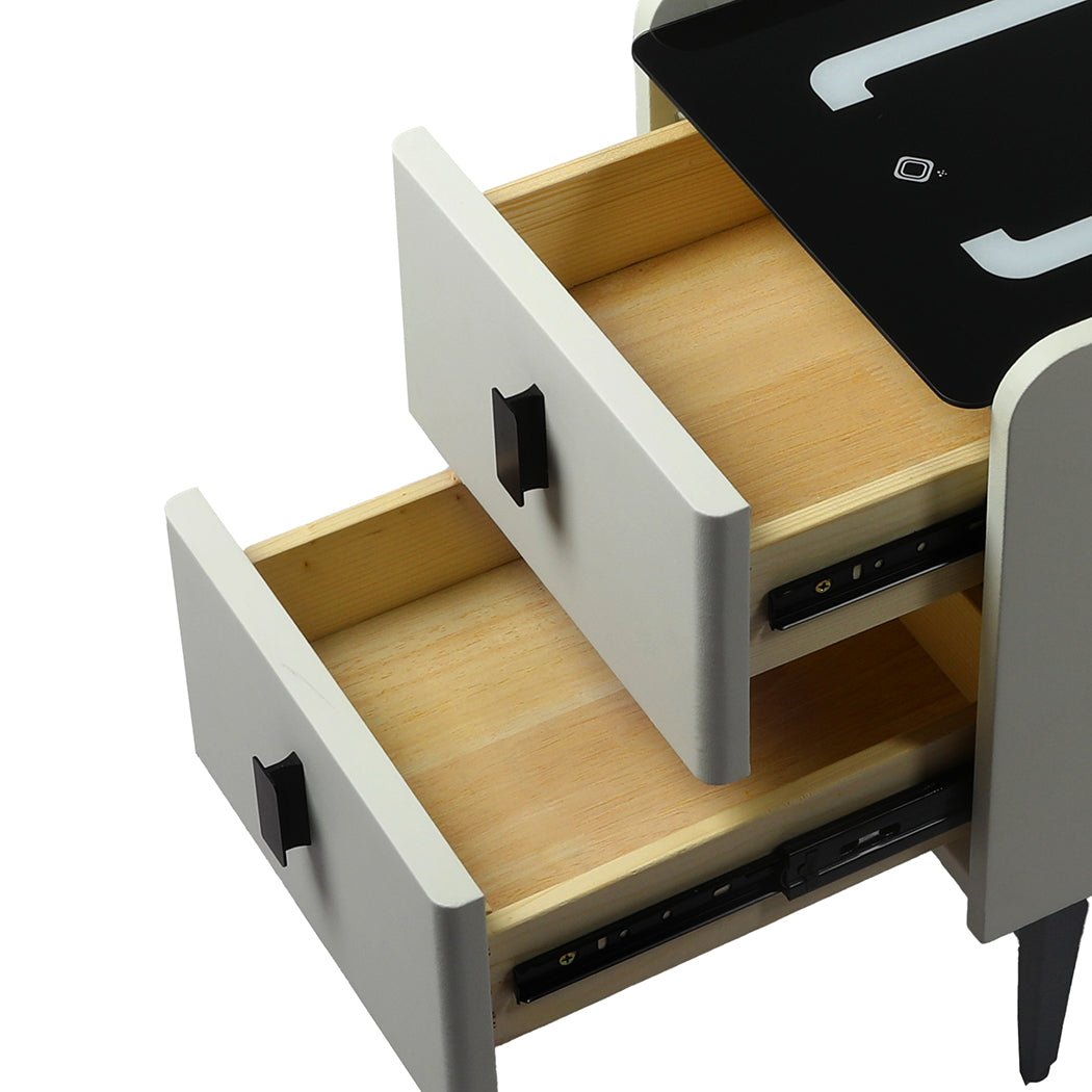 Bedside Table LED Lights Drawers Storage - Rivercity House & Home Co. (ABN 18 642 972 209) - Affordable Modern Furniture Australia