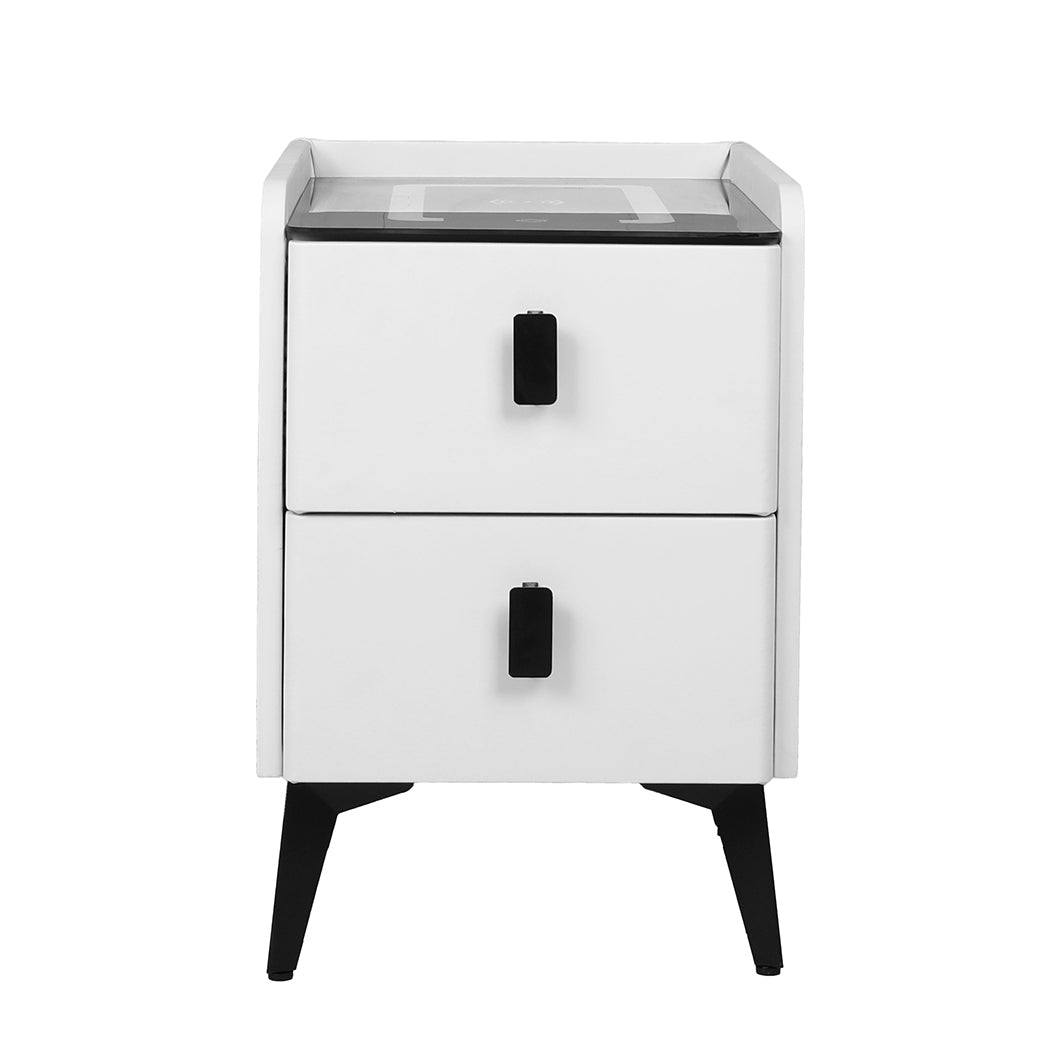 Bedside Table LED Lights Drawers Storage - Rivercity House & Home Co. (ABN 18 642 972 209) - Affordable Modern Furniture Australia