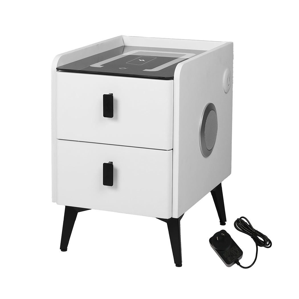 Bedside Table LED Lights Drawers Storage - Rivercity House & Home Co. (ABN 18 642 972 209) - Affordable Modern Furniture Australia