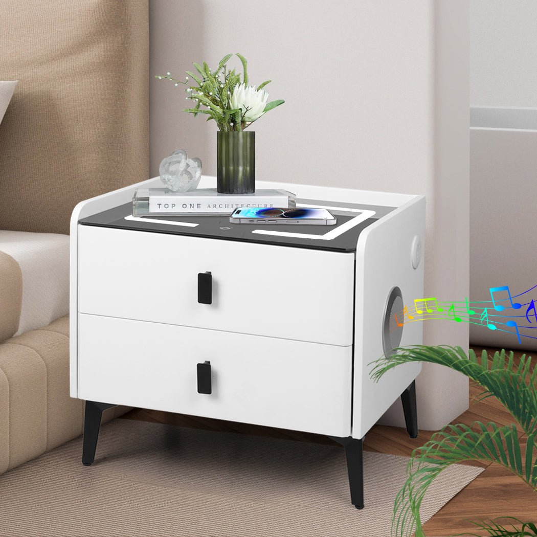 Bedside Table LED Lights Drawers Storage - Rivercity House & Home Co. (ABN 18 642 972 209) - Affordable Modern Furniture Australia
