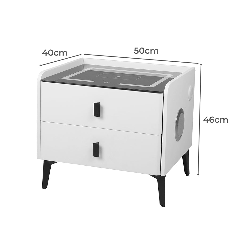 Bedside Table LED Lights Drawers Storage - Rivercity House & Home Co. (ABN 18 642 972 209) - Affordable Modern Furniture Australia