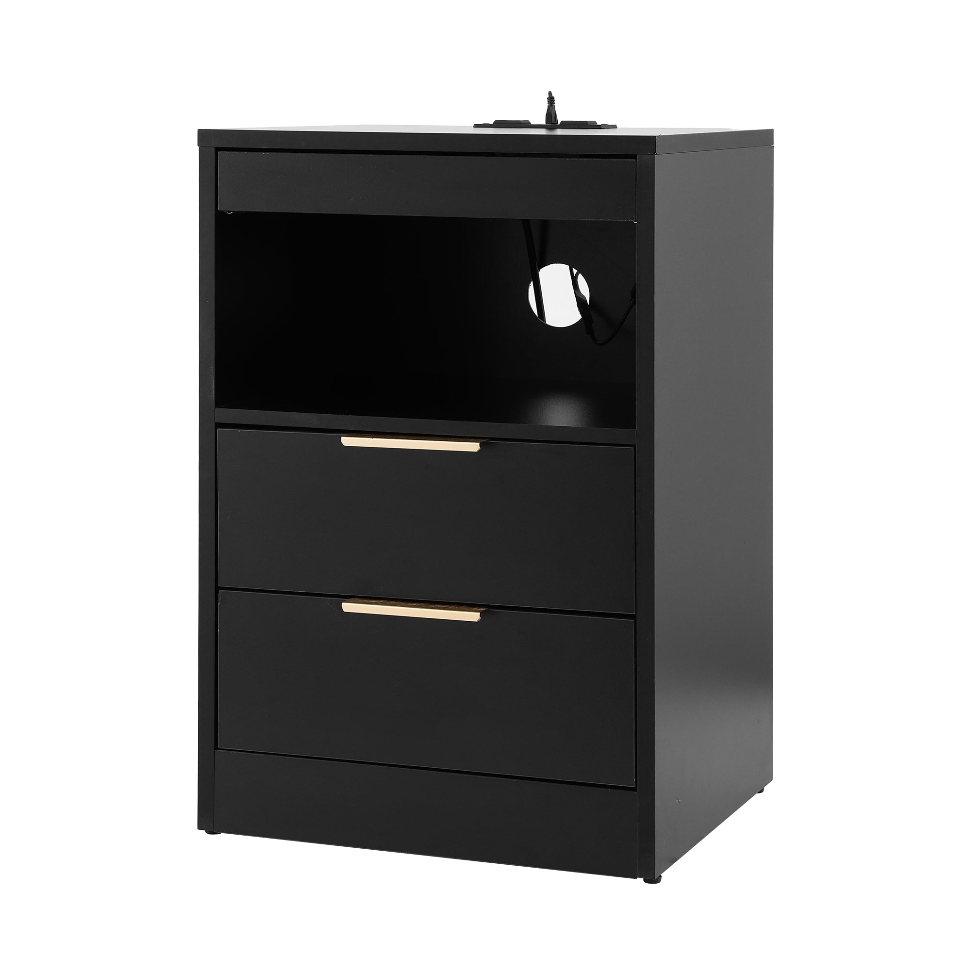 Bedside Table LED Nightstand Charging Station 2 Drawers - Black - Furniture > Bedroom > Bedside Tables - Rivercity House & Home Co. (ABN 18 642 972 209) - Affordable Modern Furniture Australia