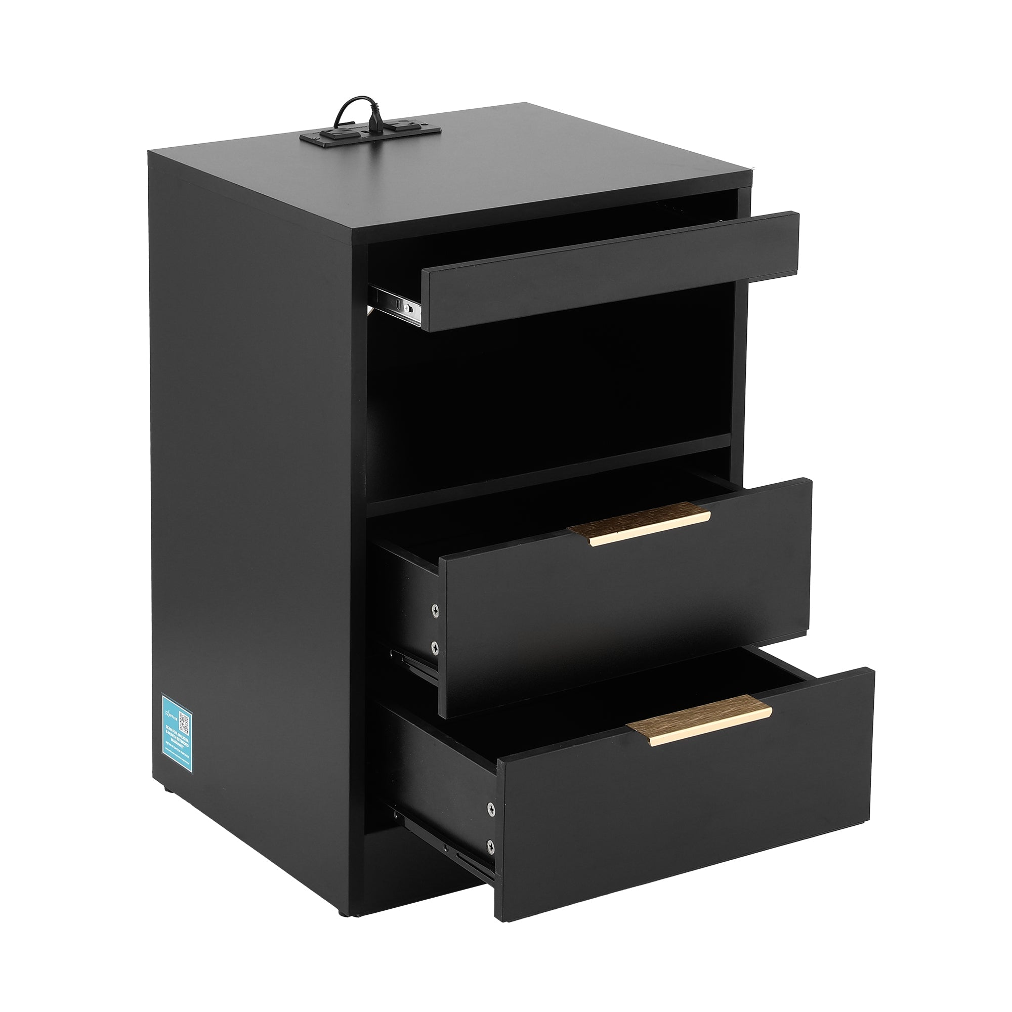 Bedside Table LED Nightstand Charging Station 2 Drawers - Black - Furniture > Bedroom > Bedside Tables - Rivercity House & Home Co. (ABN 18 642 972 209) - Affordable Modern Furniture Australia