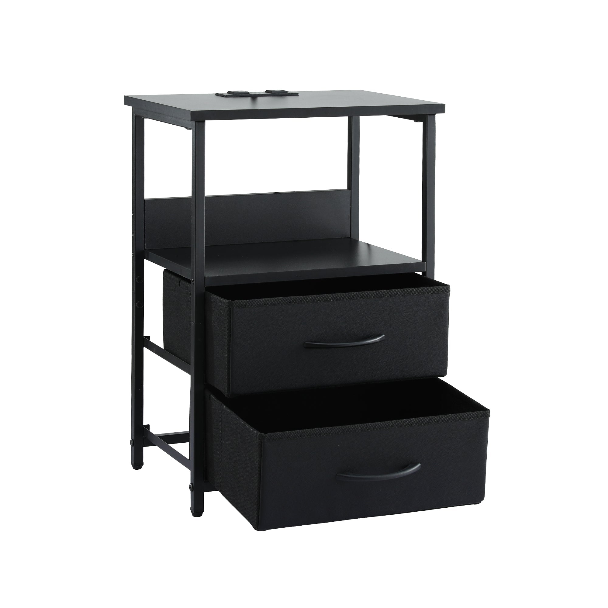 Bedside Table LED Nightstand Charging Station 2 Drawers Foldable Black - Furniture > Bedroom > Bedside Tables - Rivercity House & Home Co. (ABN 18 642 972 209) - Affordable Modern Furniture Australia