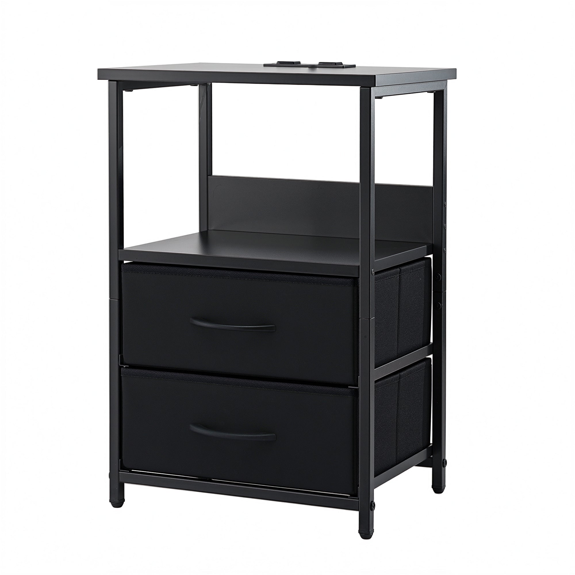 Bedside Table LED Nightstand Charging Station 2 Drawers Foldable Black - Furniture > Bedroom > Bedside Tables - Rivercity House & Home Co. (ABN 18 642 972 209) - Affordable Modern Furniture Australia
