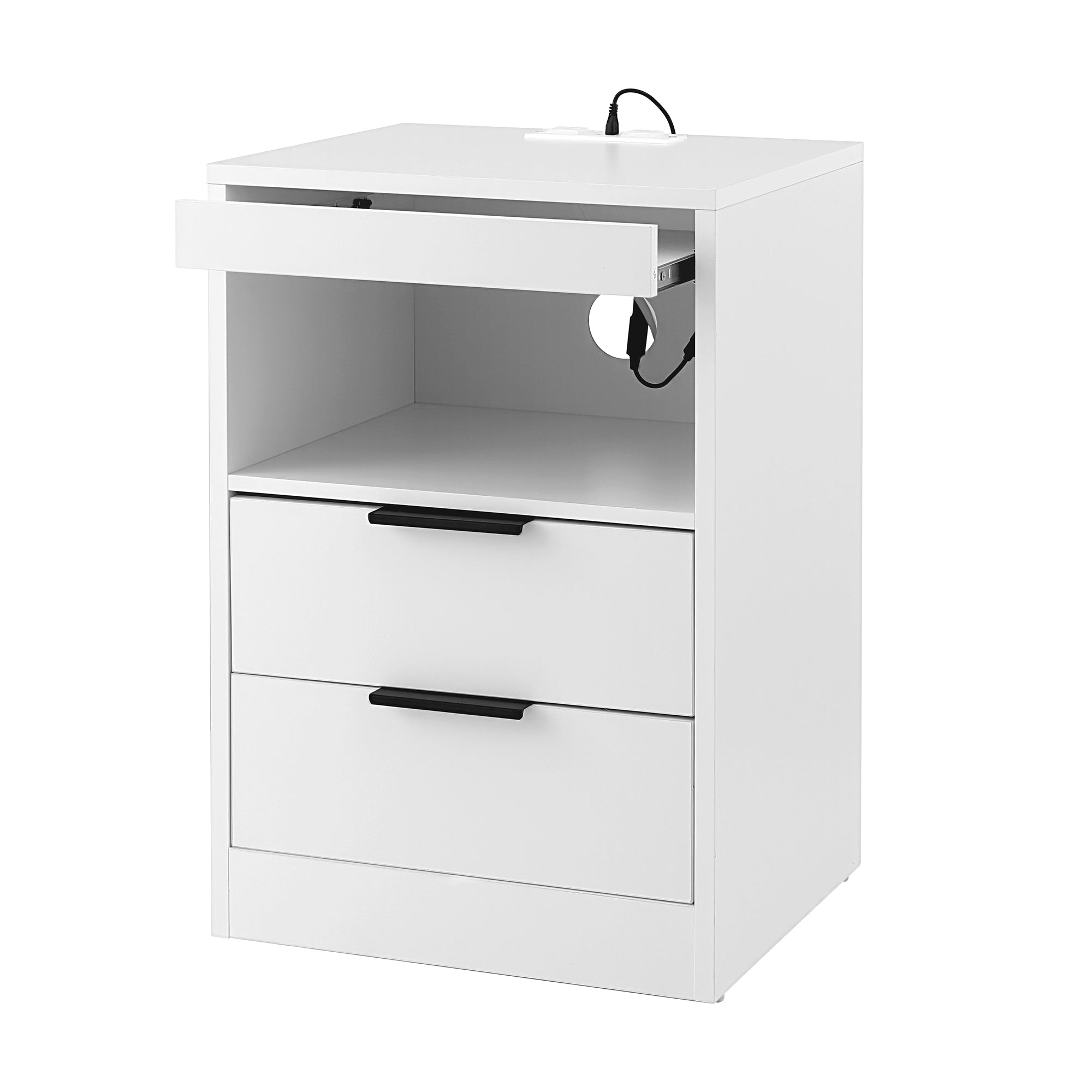 Bedside Table LED Nightstand Charging Station 2 Drawers - White - Furniture > Bedroom > Bedside Tables - Rivercity House & Home Co. (ABN 18 642 972 209) - Affordable Modern Furniture Australia