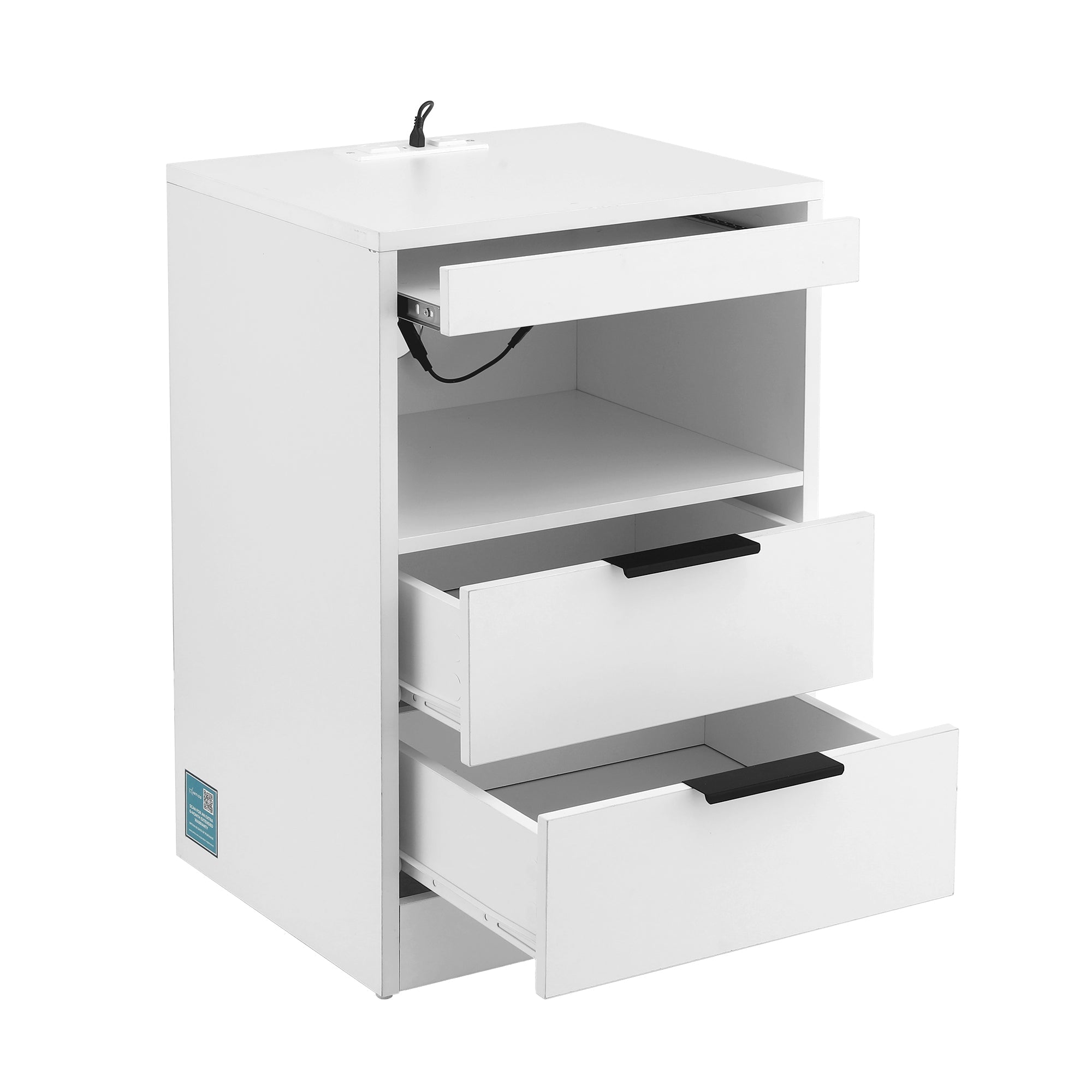 Bedside Table LED Nightstand Charging Station 2 Drawers - White - Furniture > Bedroom > Bedside Tables - Rivercity House & Home Co. (ABN 18 642 972 209) - Affordable Modern Furniture Australia