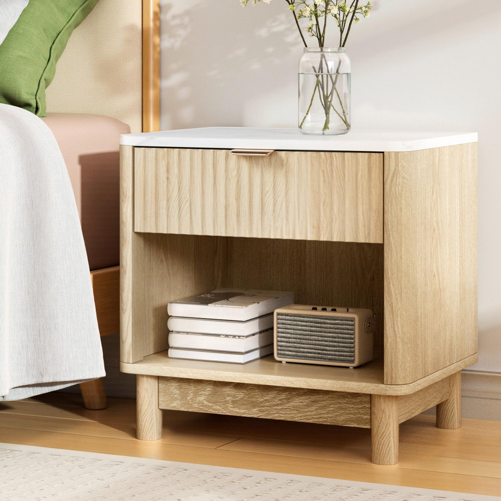 Bedside Table Nightstand 1 Drawer Shelves Pine - Furniture > Bedroom > Bedside Tables - Rivercity House & Home Co. (ABN 18 642 972 209) - Affordable Modern Furniture Australia