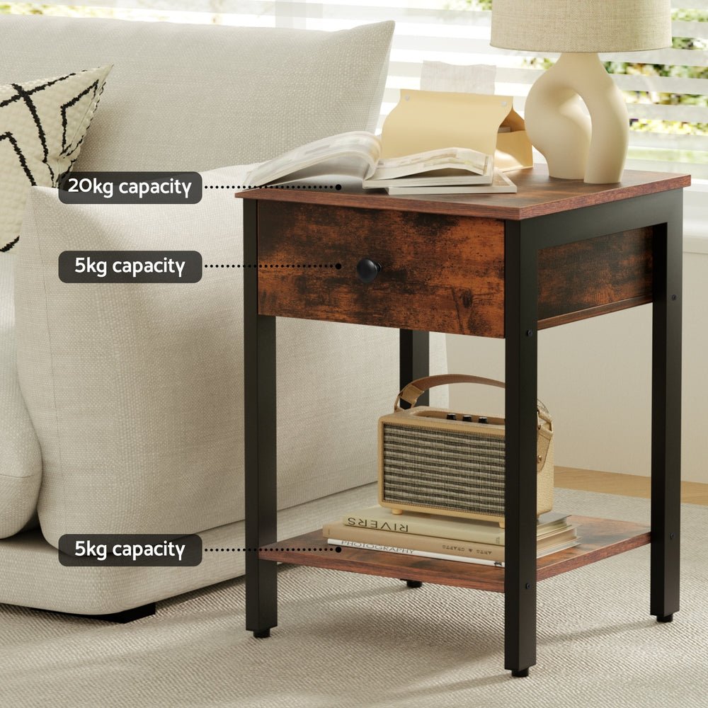 Bedside Table Nightstand 1 Drawer Shelves Walnut - Furniture > Bedroom > Bedside Tables - Rivercity House & Home Co. (ABN 18 642 972 209) - Affordable Modern Furniture Australia