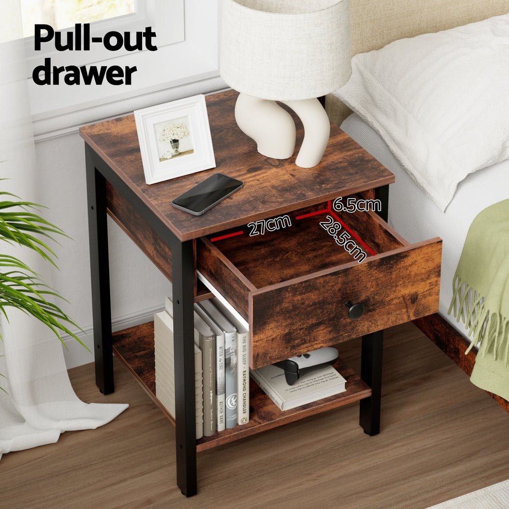 Bedside Table Nightstand 1 Drawer Shelves Walnut - Furniture > Bedroom > Bedside Tables - Rivercity House & Home Co. (ABN 18 642 972 209) - Affordable Modern Furniture Australia