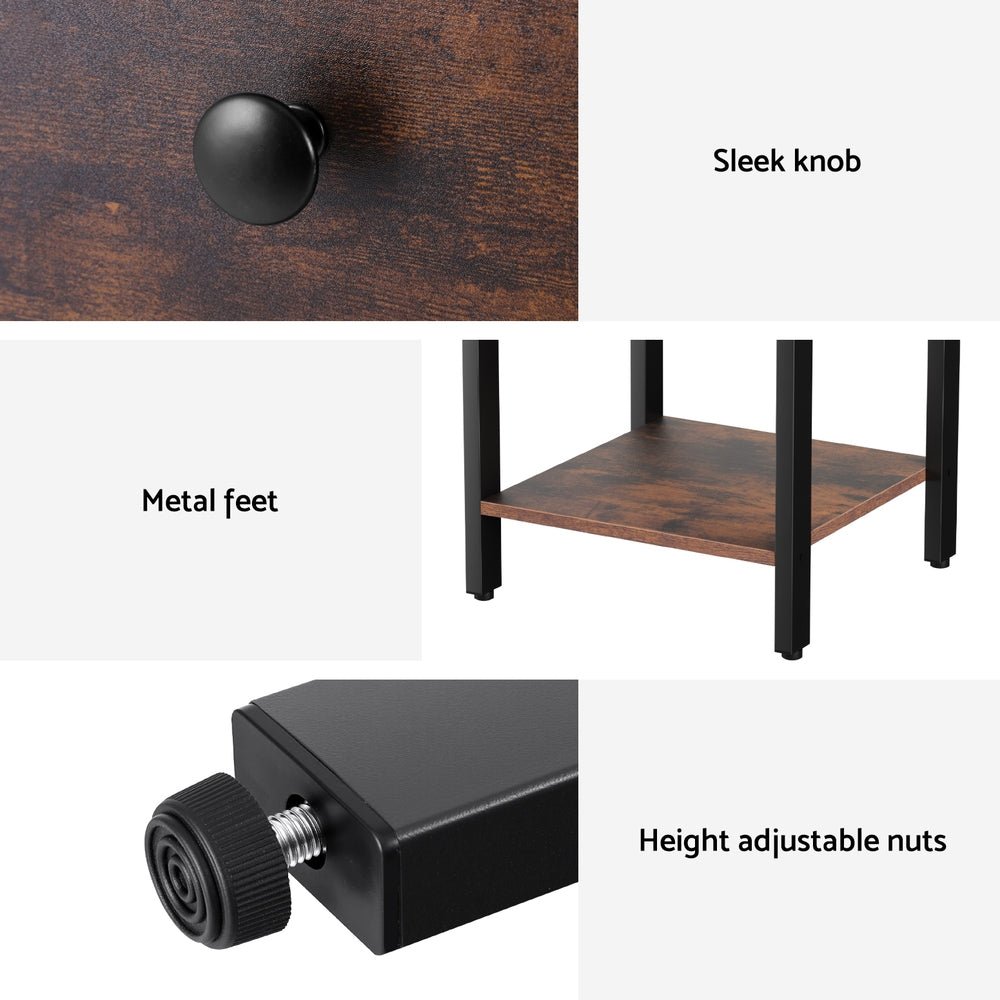 Bedside Table Nightstand 1 Drawer Shelves Walnut - Furniture > Bedroom > Bedside Tables - Rivercity House & Home Co. (ABN 18 642 972 209) - Affordable Modern Furniture Australia