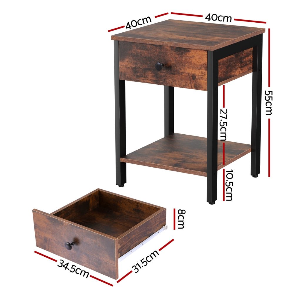 Bedside Table Nightstand 1 Drawer Shelves Walnut - Furniture > Bedroom > Bedside Tables - Rivercity House & Home Co. (ABN 18 642 972 209) - Affordable Modern Furniture Australia