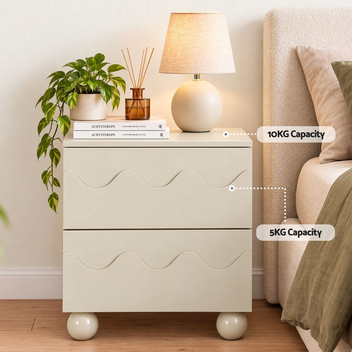 Bedside Table Nightstand with 2 Drawers Storage Side Cabinet - Beige - Furniture > Bedroom > Bedside Tables - Rivercity House & Home Co. (ABN 18 642 972 209) - Affordable Modern Furniture Australia