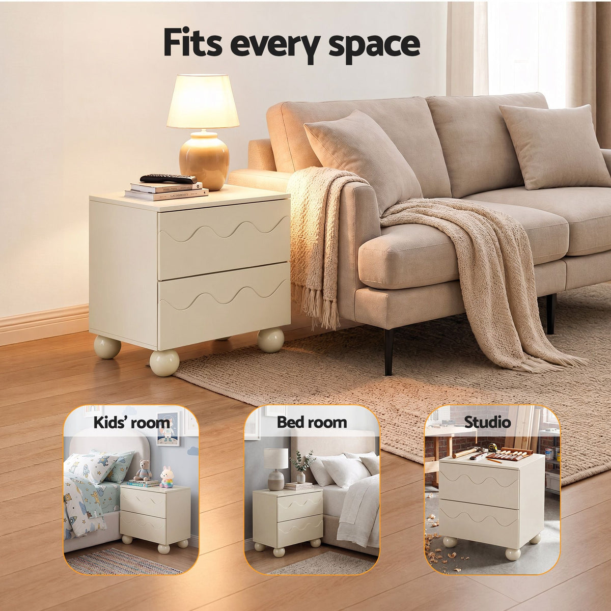 Bedside Table Nightstand with 2 Drawers Storage Side Cabinet - Beige - Furniture > Bedroom > Bedside Tables - Rivercity House & Home Co. (ABN 18 642 972 209) - Affordable Modern Furniture Australia