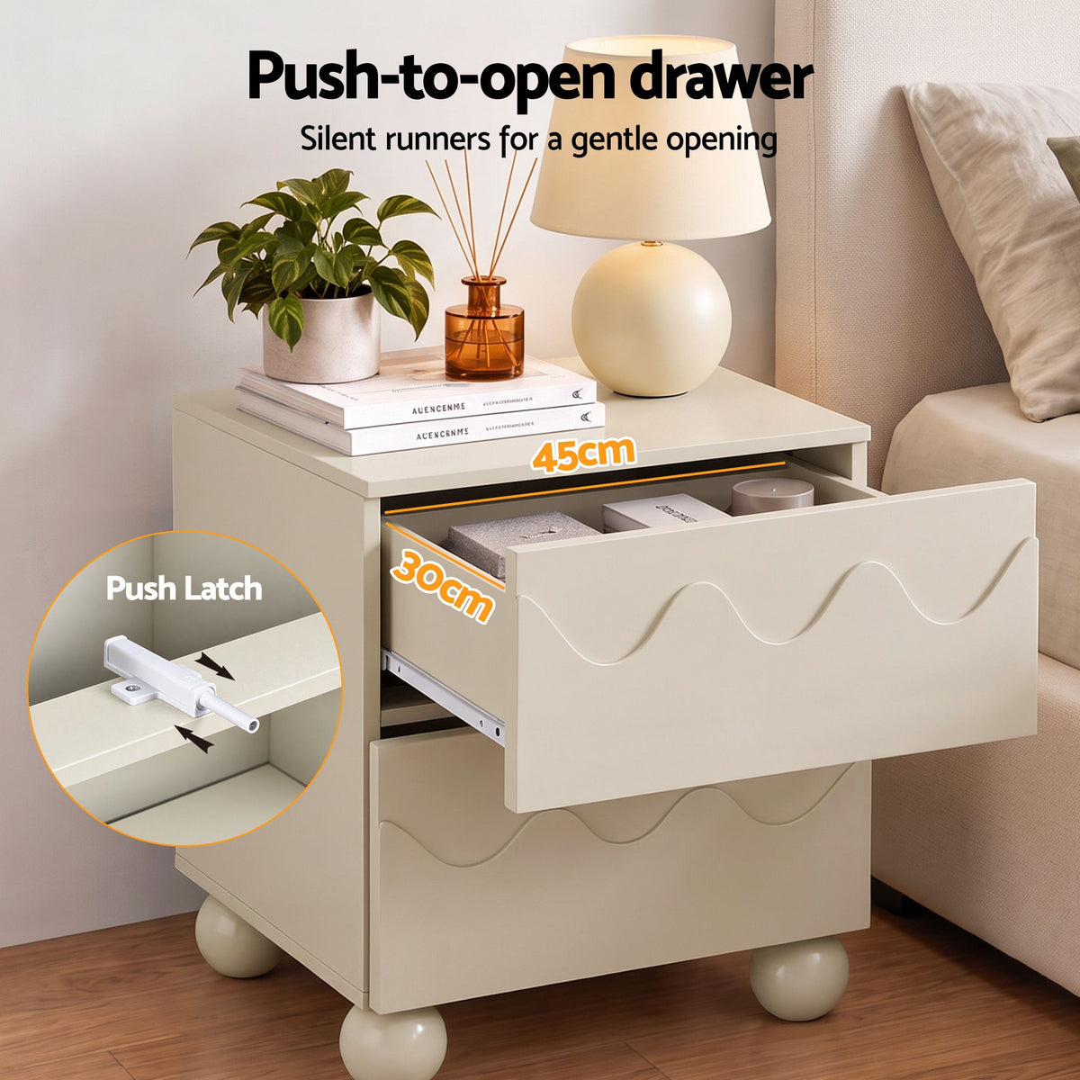 Bedside Table Nightstand with 2 Drawers Storage Side Cabinet - Beige - Furniture > Bedroom > Bedside Tables - Rivercity House & Home Co. (ABN 18 642 972 209) - Affordable Modern Furniture Australia