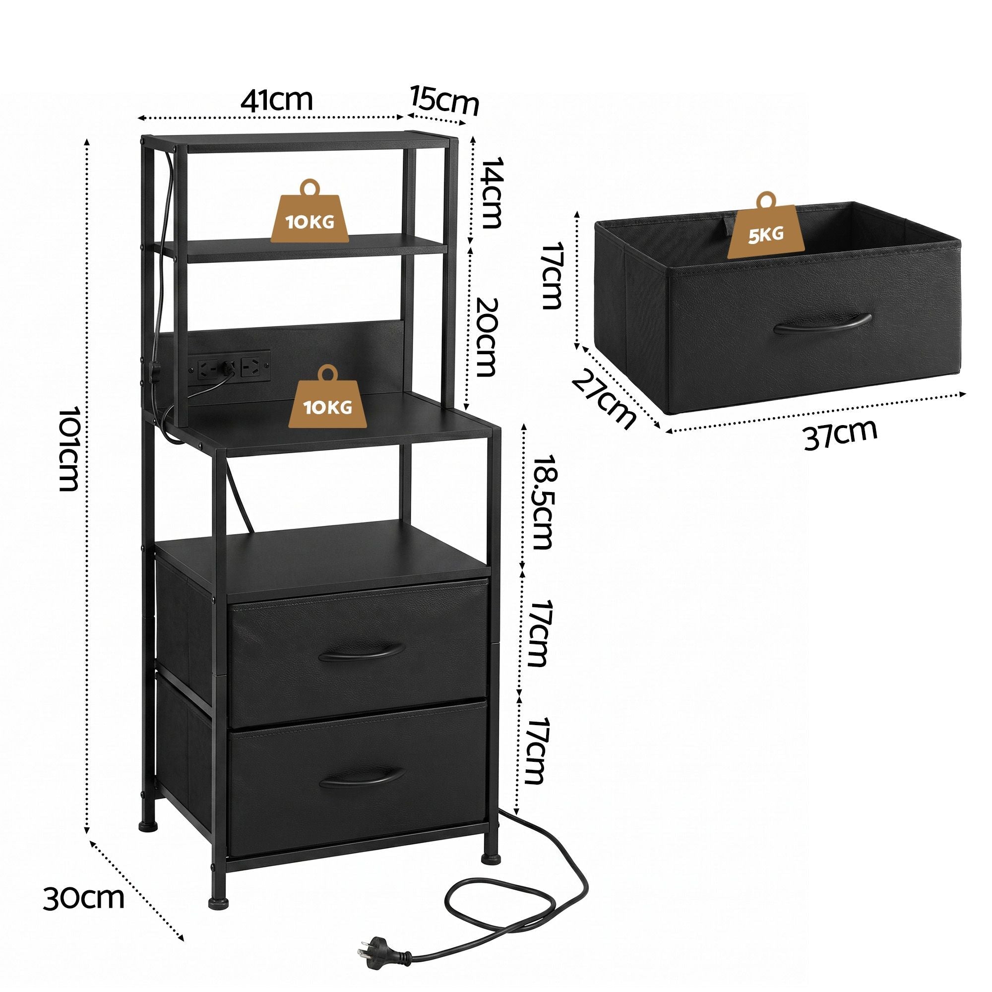 Bedside Table Tall Nightstand with Charging Station Drawers LED Black - Furniture > Bedroom > Bedside Tables - Rivercity House & Home Co. (ABN 18 642 972 209) - Affordable Modern Furniture Australia