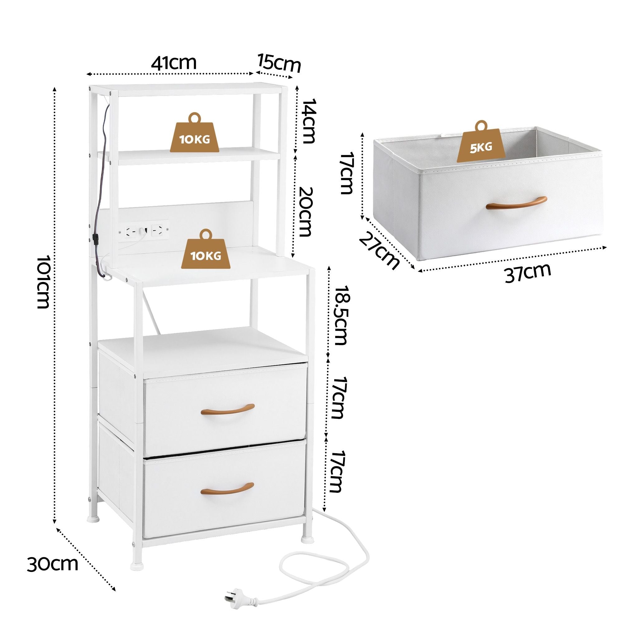 Bedside Table Tall Nightstand with Charging Station Drawers LED White - Furniture > Bedroom > Bedside Tables - Rivercity House & Home Co. (ABN 18 642 972 209) - Affordable Modern Furniture Australia
