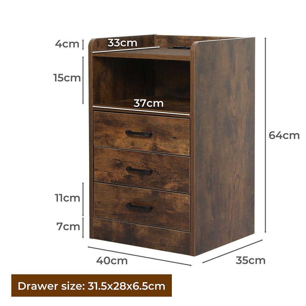 Bedside Table USB Charger Outlet LED Oak - Rivercity House & Home Co. (ABN 18 642 972 209) - Affordable Modern Furniture Australia