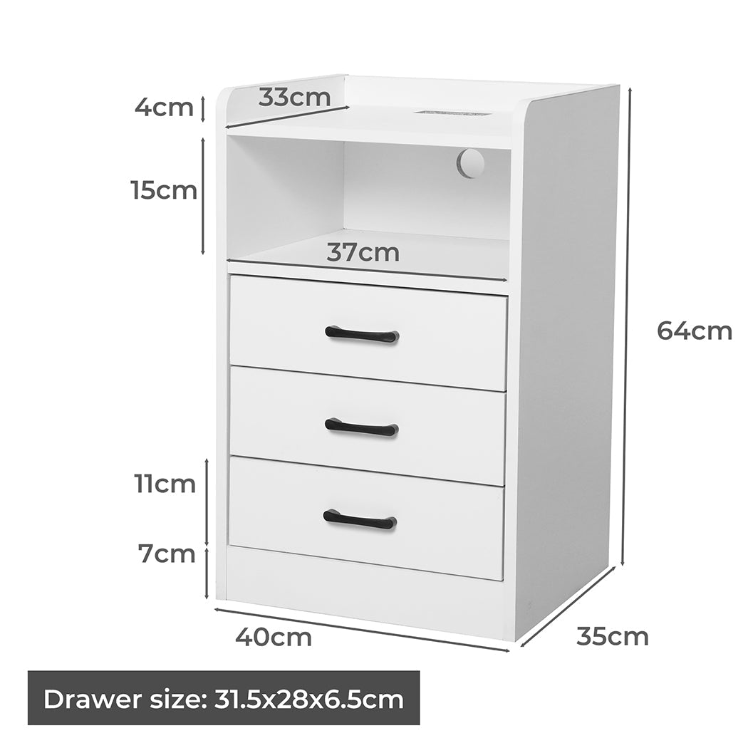 Bedside Table USB Charger Outlet LED White - Rivercity House & Home Co. (ABN 18 642 972 209) - Affordable Modern Furniture Australia
