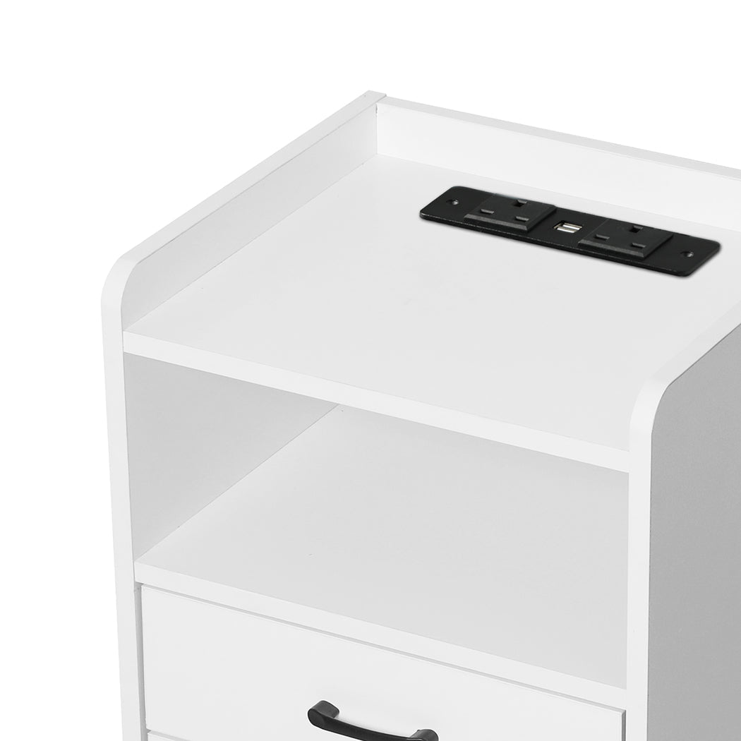 Bedside Table USB Charger Outlet LED White - Rivercity House & Home Co. (ABN 18 642 972 209) - Affordable Modern Furniture Australia