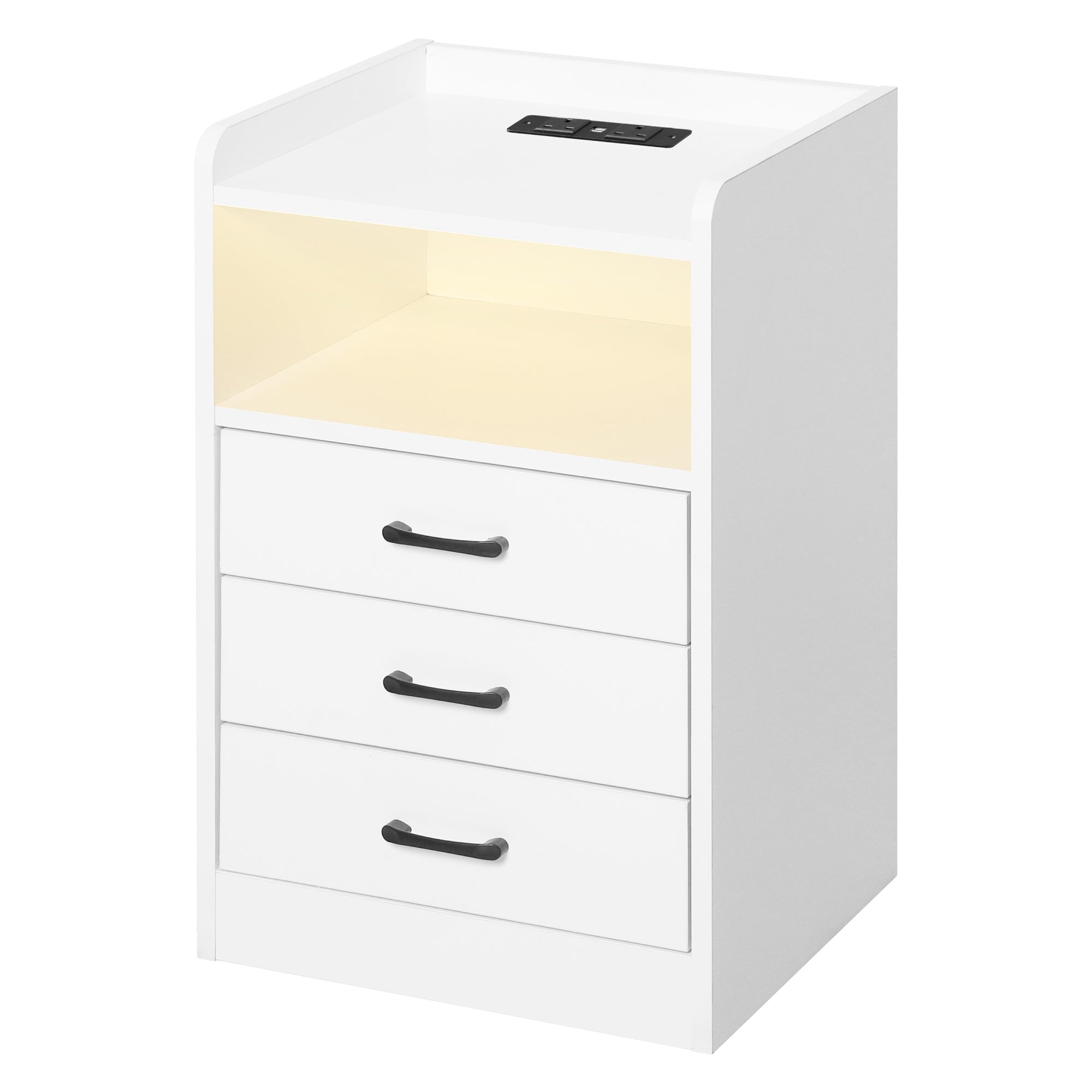 Bedside Table USB Charger Outlet LED White - Rivercity House & Home Co. (ABN 18 642 972 209) - Affordable Modern Furniture Australia