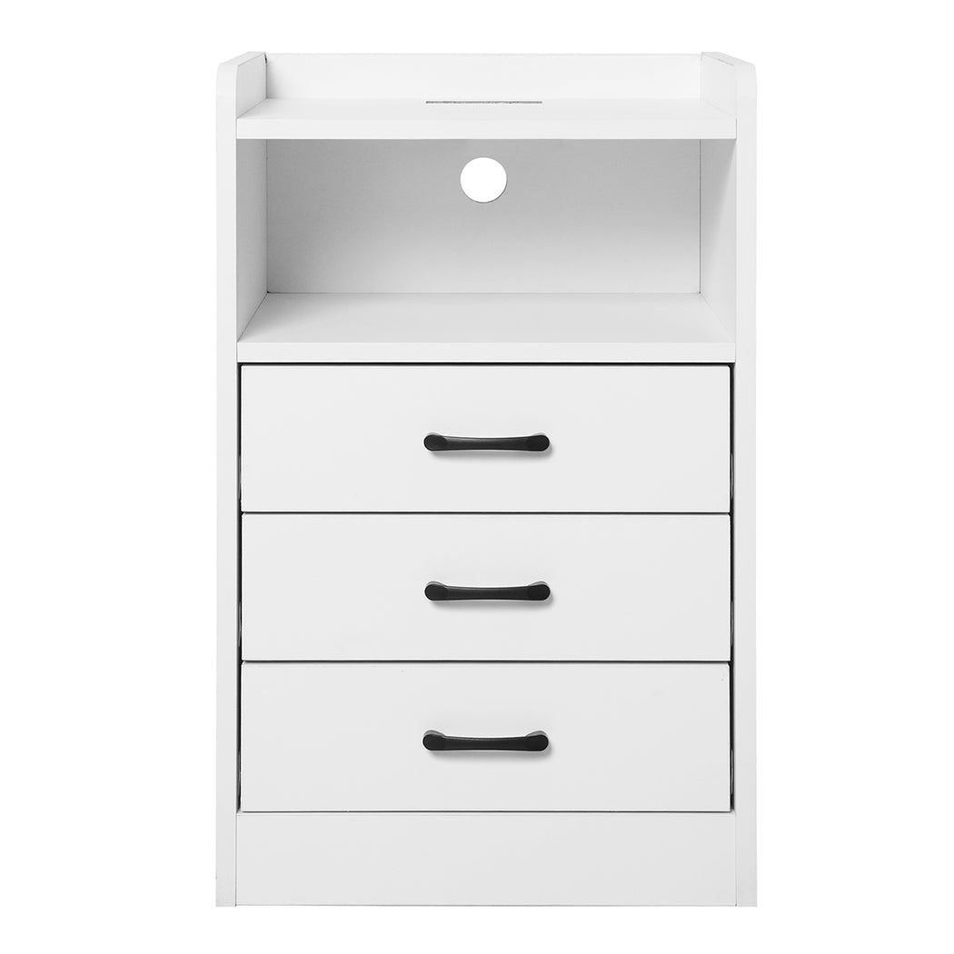 Bedside Table USB Charger Outlet LED White - Rivercity House & Home Co. (ABN 18 642 972 209) - Affordable Modern Furniture Australia