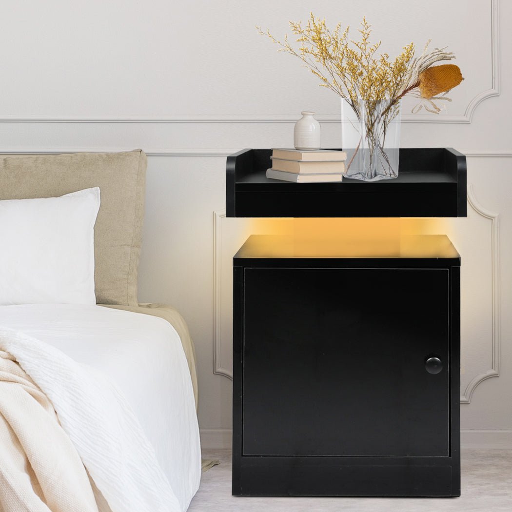 Bedside Table USB Charger Outlet RGB Black - Rivercity House & Home Co. (ABN 18 642 972 209) - Affordable Modern Furniture Australia