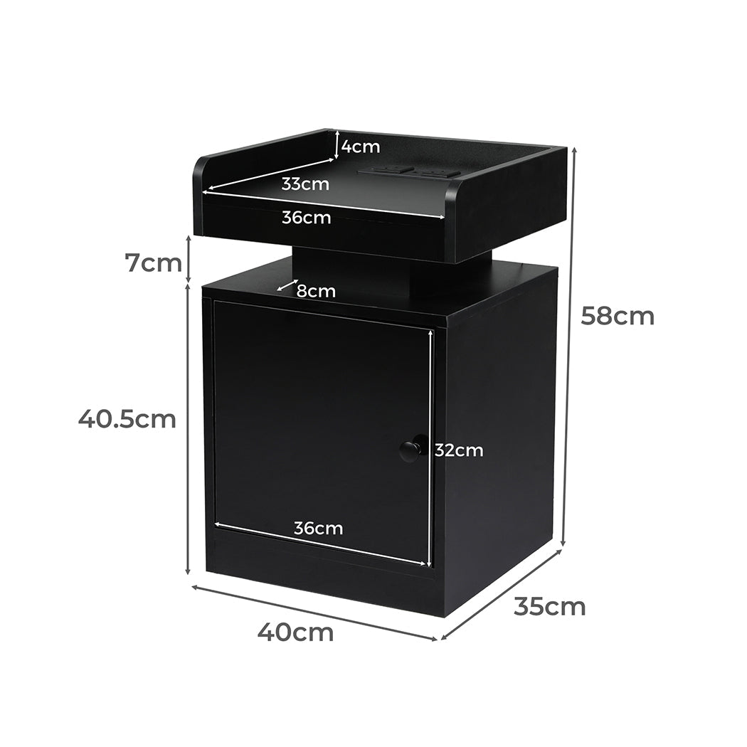 Bedside Table USB Charger Outlet RGB Black - Rivercity House & Home Co. (ABN 18 642 972 209) - Affordable Modern Furniture Australia